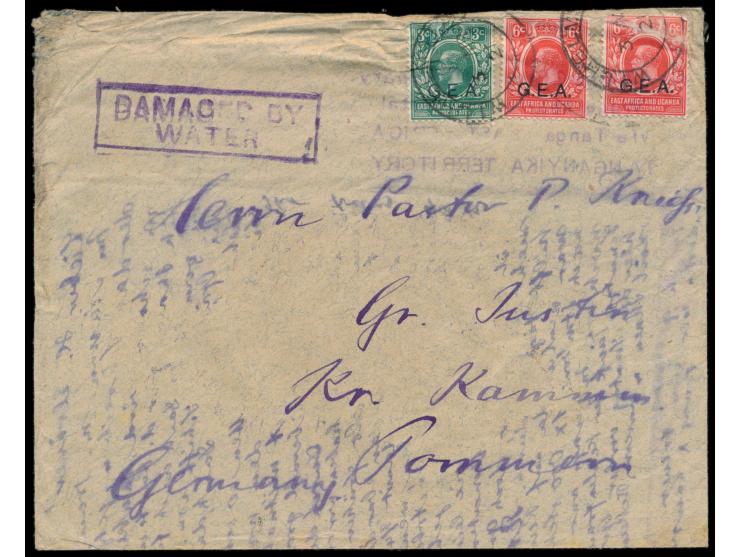 Tanganyica, &nbsp;G.E.A. 3 C. und 2 x 6 C. auf Brief mit Stempel &nbsp;Wilhelmstal &nbsp;3.3.21 nach Deutschland, rückseitig 