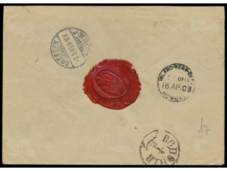 2 x  Persien  12 Ch. Wappen (1903) auf  Einschreibbrief  mit schwachem Stempel Chib... nach Deutschland, handschriftlicher R-