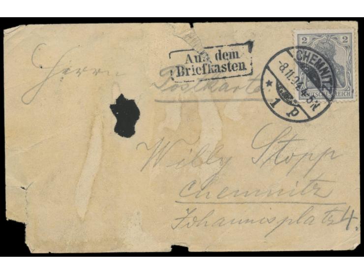 2 Pf. auf  Weinflaschen-Etikett  "1897 Ruppertsberger Auslese" als Ortskarte, Stempel  Chemnitz 1  8.11.04, R2  Aus dem Brief