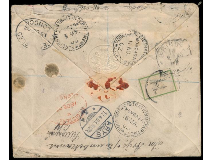 Uganda,  Dienstbriefumschlag "On His Britannic Majesty´s Service" mit 1/2 A. (beschädigt) und 4 A. als  Einschreiben  von  En