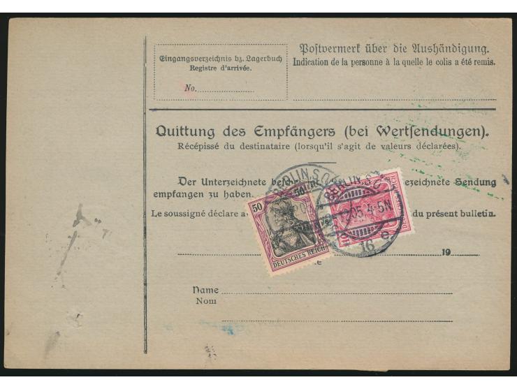 1 Mk. Reichspostzentralamt mit Wasserzeichen &nbsp;&nbsp;vorderseitig auf Auslands-Paketkarte für 2 Pakete nach Luzern / Schw
