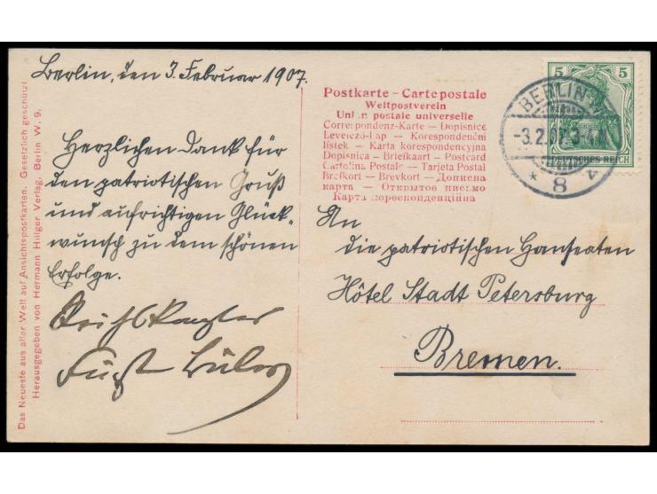 Foto-Ansichtskarte  Reichskanzler Fürst Bülow  (Portraitaufnahme) mit handschriftlichem Danksagungstext und  eigenhändiger Un