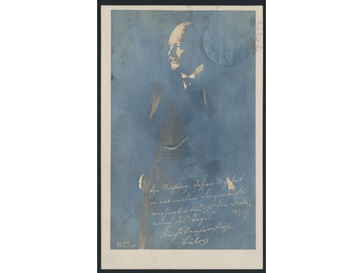 Foto-Ansichtskarte  Reichskanzler Fürst Bülow  (Portraitaufnahme) mit handschriftlichem Danksagungstext und  eigenhändiger Un