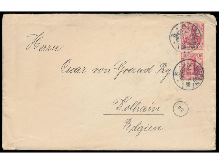 2 x 10 Pf. auf Brief 2. Gewicht mit Stempel  Eupen 2  26.4.07 zum  Grenztarif  nach Dolhain / Belgien, Entfernung ca. 7 Kilom