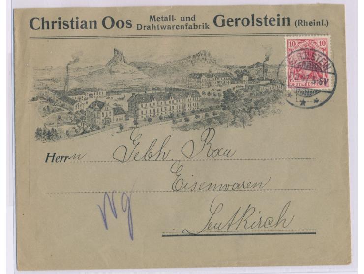 10 Pf. auf dekorativem  Reklameumschlag "Christian Oos ... Gerolstein (Rheinl.),  Stempel Gerolstein 17.11.07, nach Leutkirch