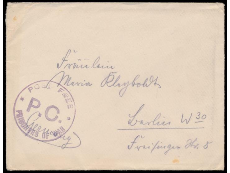 Brief eines deutschen Kriegsgefangenen im  P-o.W. Camp Templemore Barracks  nach Berlin, violetter Kreisstempel Post Free / P