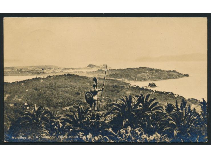 5 Pf. Germania mit Stempel  Berlin Kabinettspostamt  19.4.12 auf Foto-Ansichtskarte "Achilles auf Achilleion - Blick auf Corf