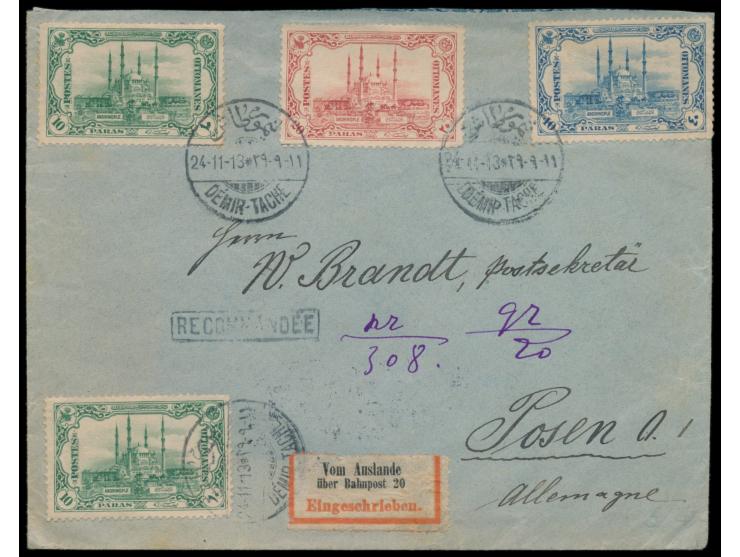 Türkei:  Andrianopel-Satz und zusätzlich weitere 10 Pa. portorichtig auf Einschreibbrief mit Stempel  Demir-Tache  24.11.13 n