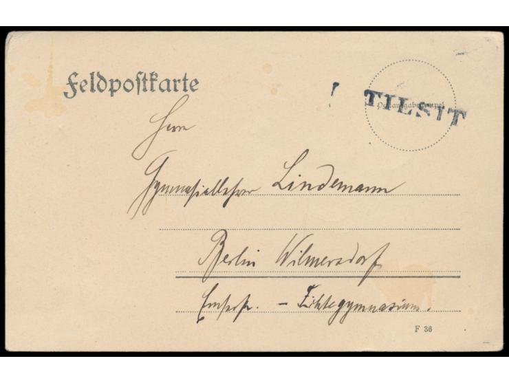 alter Formularstempel L1  Tilsit  als Notaufgabestempel für den während der russischen Besetzung in Verlust geratenen Tagesst