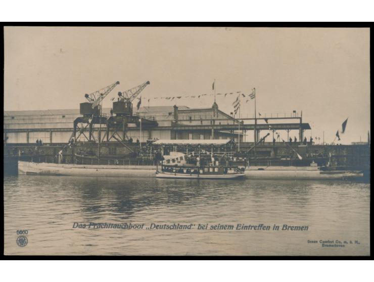 Frachttauchboot "Deutschland":  5 verschiedene Foto-Ansichtskarten des Tauchbootes (4) und der Mannschaft (1), Verlag NPG, 19