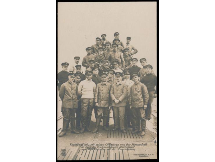 Frachttauchboot "Deutschland":  5 verschiedene Foto-Ansichtskarten des Tauchbootes (4) und der Mannschaft (1), Verlag NPG, 19