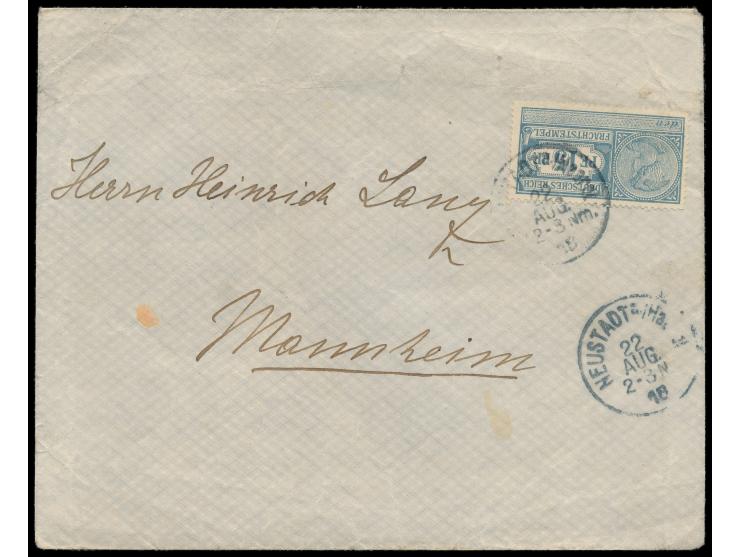 Deutsches Reich-Frachtstempelmarke 15 Pf.  auf Brief mit Absenderangabe "... Sepkull, Livland, Kreis Wolmar" im Postgebiet Ob