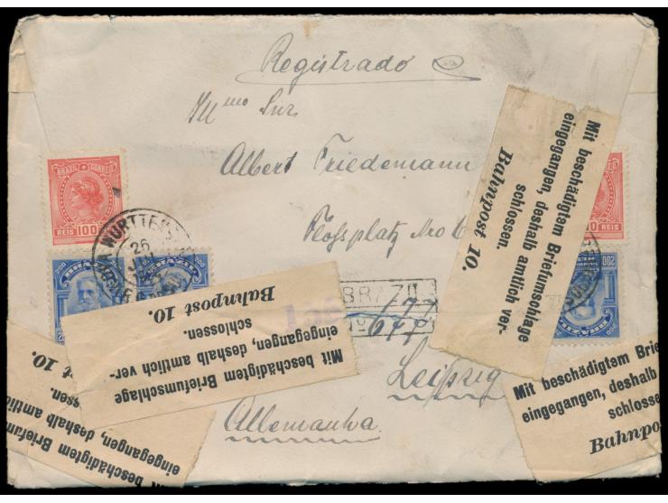 Einschreibbrief aus Brasilien mit Stempel  Nova Wurttemberg (R. do Sul)  26.7.20 nach Deutschland, Umschlag auf dem Postweg b