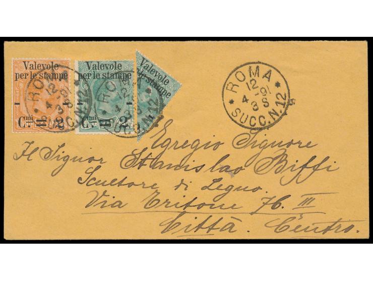 Paketmarken 75 C. und 1,25 L. mit Überdruck als Freimarken zu 2 C. und Halbierung 2 C. auf  75 C. auf Ortsbrief mit Stempel R