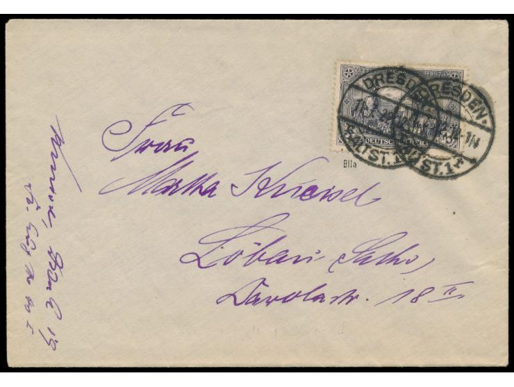 Einzelfrankatur 3 M. als späte Verwendung auf Brief mit Stempel Dresden Altst. 1 11.7.22 nach Löbau, Bedarf, geprüft Infla Be