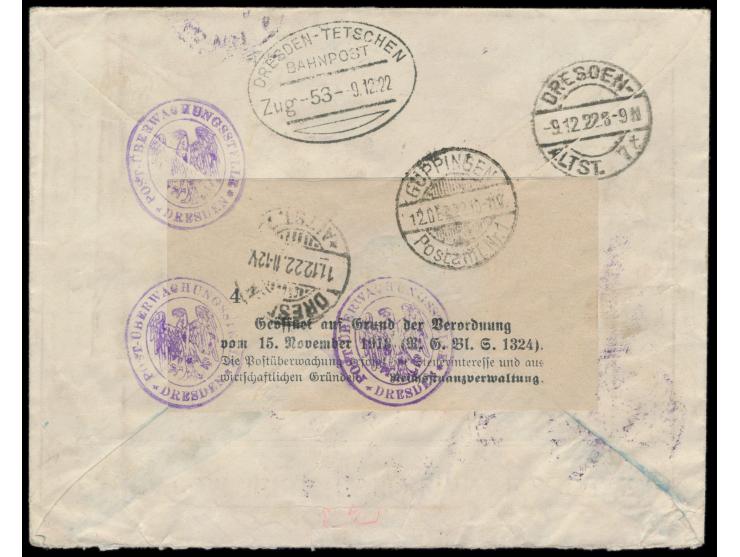 3 x &nbsp;Bulgarien &nbsp;2 L. auf Einschreibbrief mit Stempel Sofia 6.12.22 und handschriftlichem R-Vermerk nach Deutschland