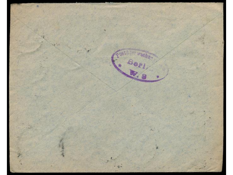 10 x 400 Mark auf Auslands-R-Brief mit Stempel Berlin NW 7 7.8.23 nach Amsterdam, rückseitig Ovalstempel "Postüberwachungsste