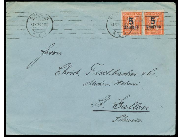 Vorderseitig 2 x und rückseitig 10 x  5 Tausend M auf 40 Pfg.  portorichtig auf Auslandsdrucksache in die Schweiz, Maschinens