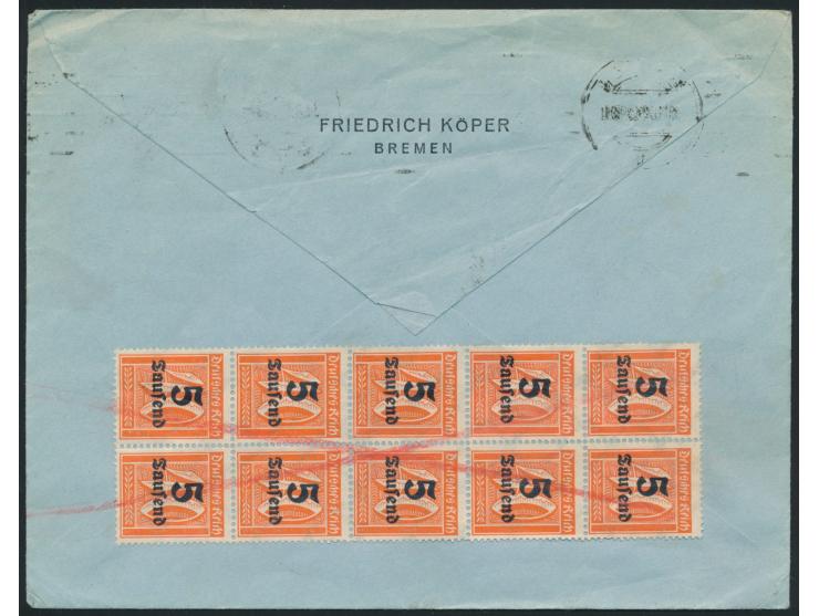 Vorderseitig 2 x und rückseitig 10 x  5 Tausend M auf 40 Pfg.  portorichtig auf Auslandsdrucksache in die Schweiz, Maschinens