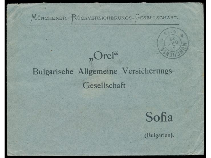 24 x 250 Tsd. auf 500 M. rückseitig auf Auslandsbrief mit Stempel  München 14  2.10.23  nach Bulgarien,  portorichtig, Bedarf