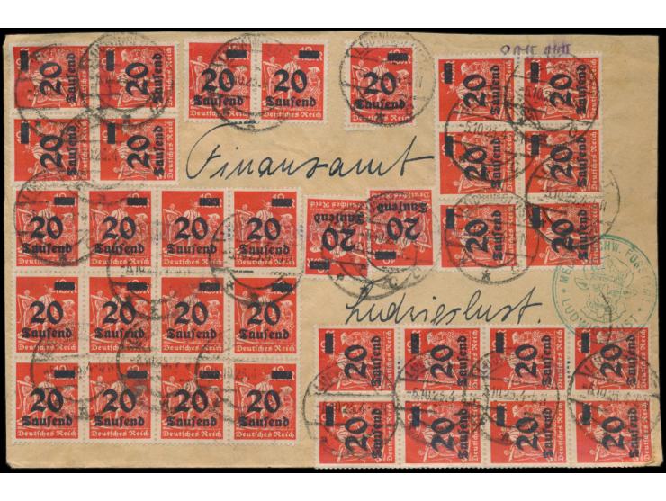 Massenfrankatur  von 40 x 20 Tsd auf 12 M. vorder- und rückseitig auf Ortsbrief, Stempel  Ludwigslust  5.10.23, portorichtig,