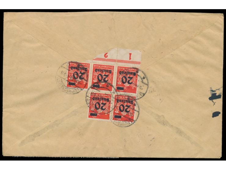 Massenfrankatur  von 40 x 20 Tsd auf 12 M. vorder- und rückseitig auf Ortsbrief, Stempel  Ludwigslust  5.10.23, portorichtig,