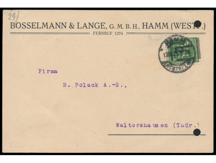 Einzelfrankatur 2 Mio. auf 300 Mark mit  stark nach unten versetztem Aufdruck  (dadurch Strichelleiste oben) auf Postkarte, S