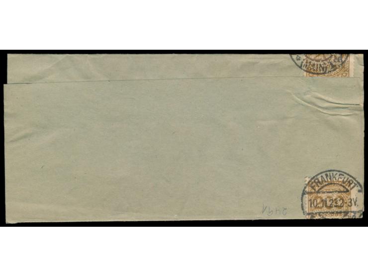 senkrechter Viererstreifen 200 Mio M. mit Firmenlochung auf "Kreuzbandsendung der Frankfurter Zeitung" in die Schweiz, vor de