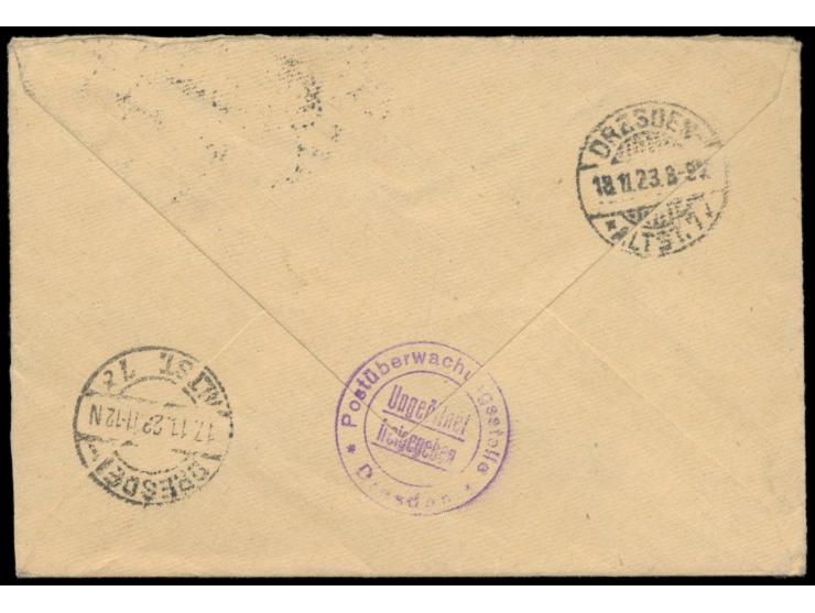 2 x 5 Mrd M. und 3 x 10 Mrd M auf  Einschreibbrief  mit Stempel Berlin-Steglitz 1 17.11.23  in die Tschechoslowakei,  Sondert