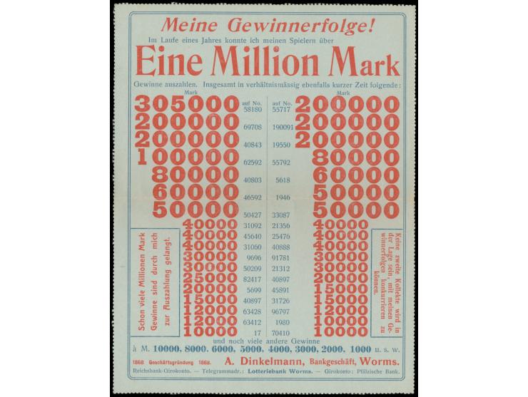 Ganzsachen-Kartenbrief mit innen zweifarbigem  Zudruck A. Dinkelmann, Bankgeschäft, Worms  (Lotterie), Stempel Worms 25.9.03,
