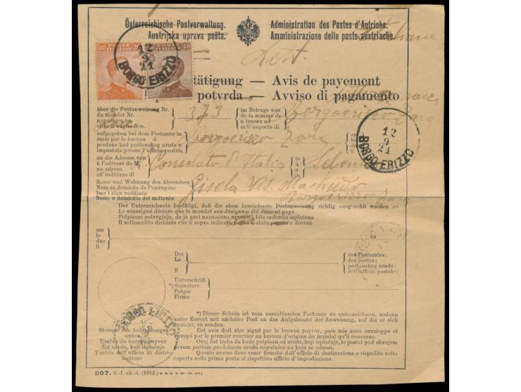 20 C. und 60 C. Michetti auf viersprachigem österreichischen Empfangsbestätigungsformular für eine Postanweisung, verwendet a