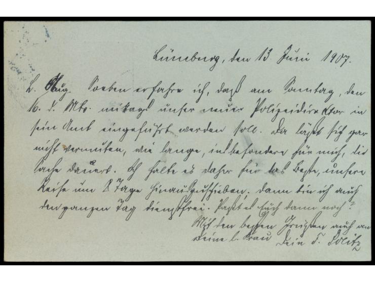 Ganzsachen-Aufbrauchsausgabe 2 Pf. (1902) mit zugedrucktem Wertstempel 3 Pf., mit Wasserzeichen "S 2", Stempel Lüneburg 1 13.