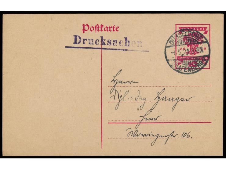 Ganzsache 10 Pf. &nbsp;Deutsche Nationalversammlung &nbsp;mit rückseitigem &nbsp;Textzudruck &nbsp;&quot;Düsseldorfer Philist