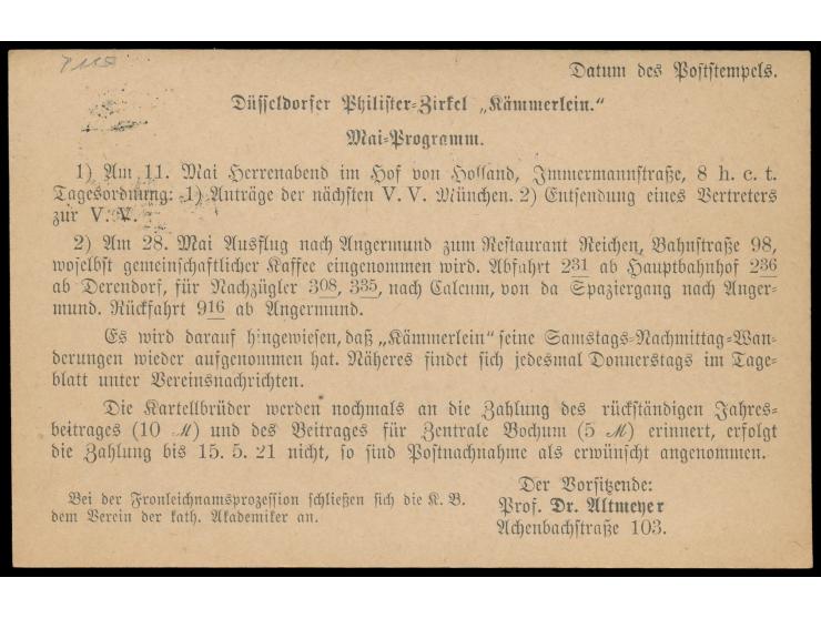 Ganzsache 10 Pf. &nbsp;Deutsche Nationalversammlung &nbsp;mit rückseitigem &nbsp;Textzudruck &nbsp;&quot;Düsseldorfer Philist