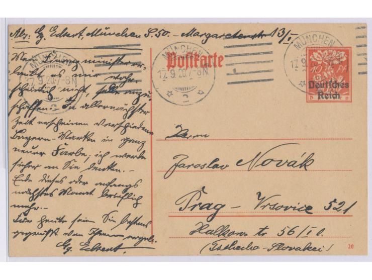 Bayern-Aufbrauchsausgabe 40 Pf. mit Maschinenstempel  München 2  17.9.20 nach Prag, seltene portorichtige Auslandsverwendung,