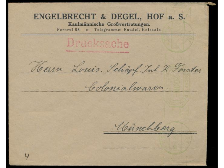 Bandstempel &nbsp;Hof a. S. 2 &nbsp;22.8.23 mit Achteck-Wertrahmen mit Wertangabe &nbsp;200 M - &nbsp;in sehr seltener &nbsp;