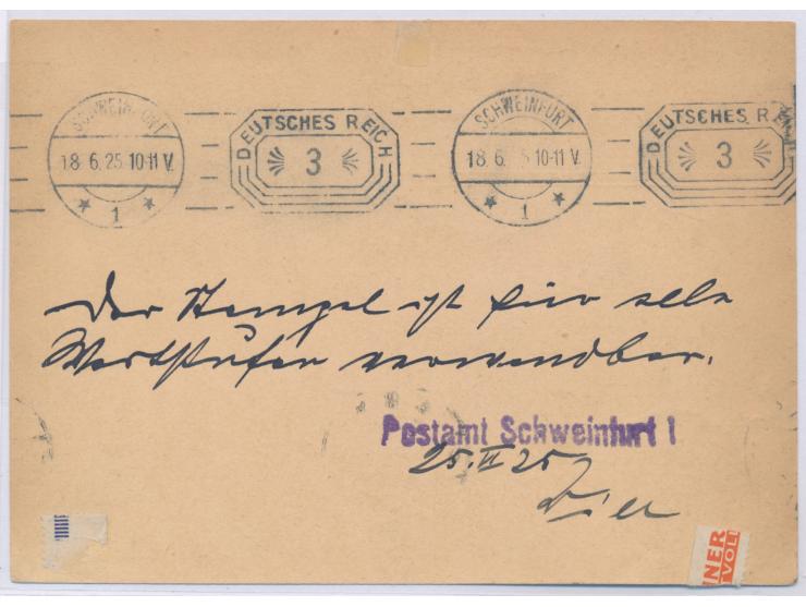 Bandstempel &nbsp;Schweinfurt 1 &nbsp;18.6.25 mit Achteck-Wertrahmen mit Verzierung neben der Wertziffer 3, &nbsp;Probeabschl