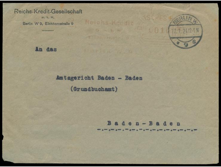 Absenderfreistempel-Vorläufer, &nbsp;Modell Komusina, Maschinen-Nr. D. 1, &nbsp;Reichs-Kredit G.m.b.H. ... Berlin W. 9, &nbsp