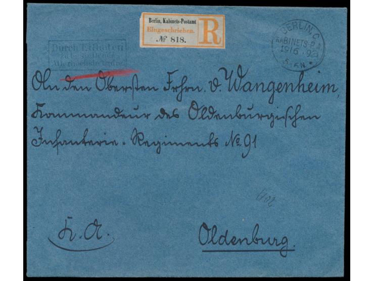 Stempel  Berlin, C Kabinets-P.A.  19.6.93 auf gesiegeltem blauem Briefumschlag als  Einschreiben  und  Eilboten  an den Obers