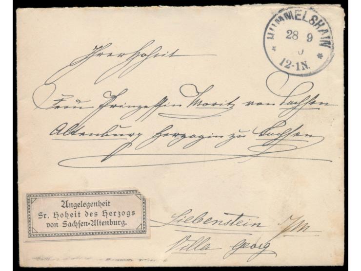 kleinformatiger Umschlag mit rückseitig silberfarbenem Wappeneindruck und Aufkleber  "Angelegenheit Sr. Hoheit des Herzogs vo