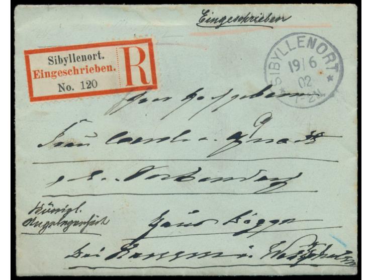 Stempel  Sibyllenort  19.6.02 auf Umschlag mit rückseitig eingeprägtem Wappen als  Einschreiben  nach Boenen (Haus Bögge), ha