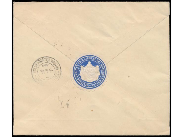 Stempel  Berlin C Kabinettspostamt  2.6.16 und entsprechender  R-Zettel mit UB a  auf Vordruckumschlag K.A. (Königliche Angel