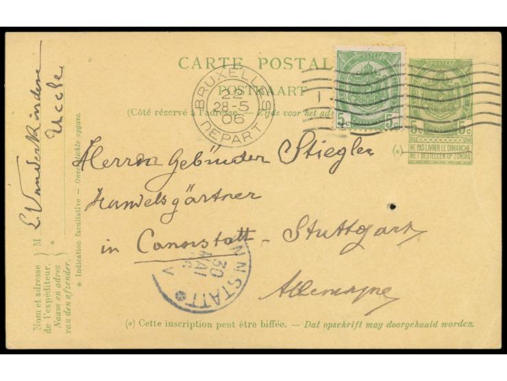 Belgien-Ganzsache  5 C. mit Zusatzfrankatur 5 C. nach Deutschland, seltener Hey Dolphin / "International"-Maschinenstempel  B