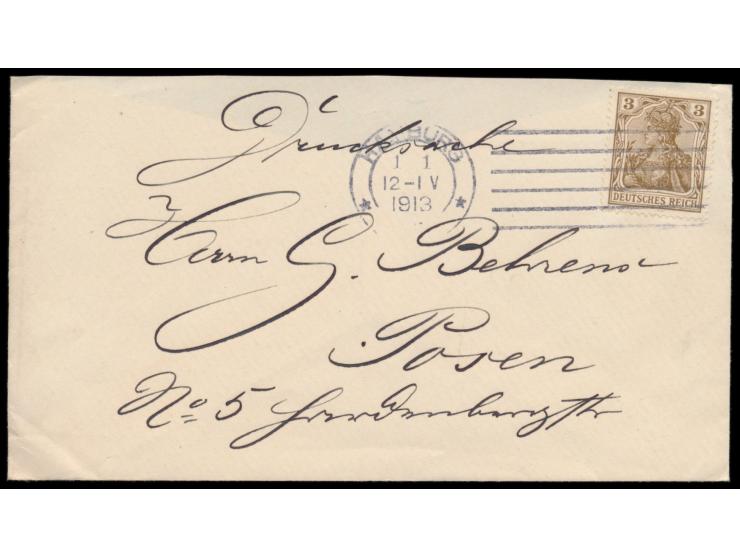 Columbia-Maschinenstempel Hamburg * *  1.1.1913 mit neuem Stempelkopf und neuer Stempelfahne aus sechs kurzen Linien, laut Ko