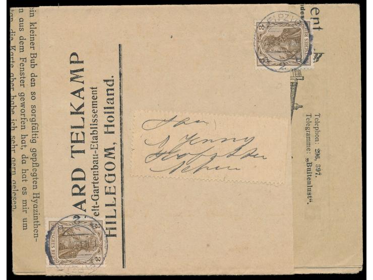 Streifband mit 2 x 3 Pf. mit  DAPAG-Frankiermaschine Leipzig a 2 b  5.10.19 (rechts oben und links unten), Aufbrauch der 3 Pf