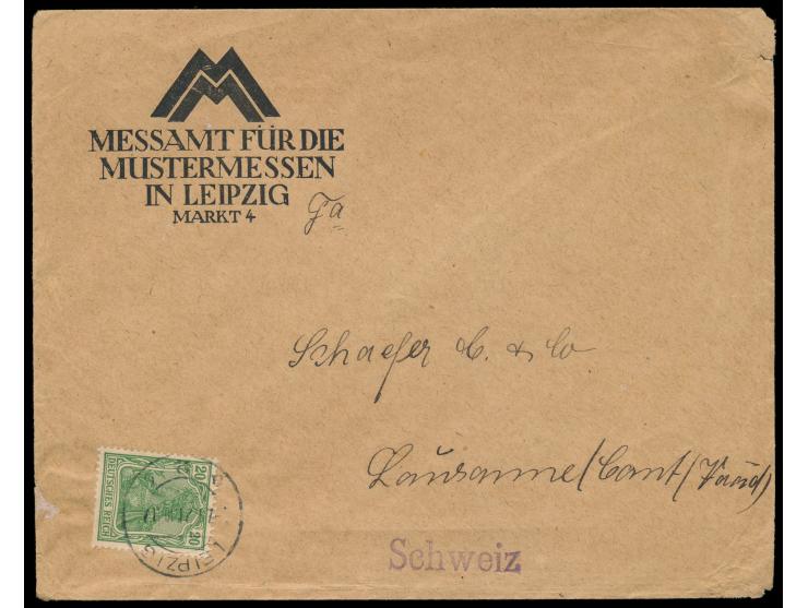 DAPAG-Frankiermaschine Leipzig a 2 b  7.1.21 mit 20 Pf. grün (kleine Zahnfehler, Rollenmarkenzähnung) auf Auslandsdrucksache 