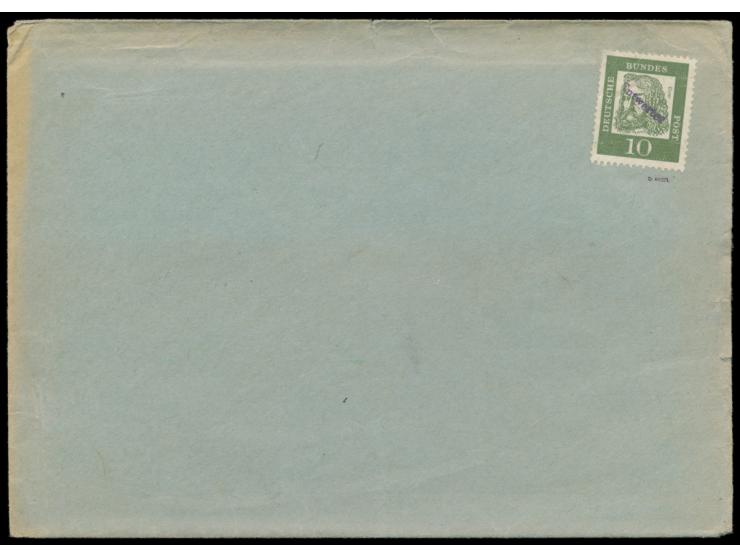 10 Pf. Dürer (Eckbug und Zahnfehler) mit Handstempel &nbsp;&quot;Entwertet&quot; &nbsp;auf Versuchsbrief, ohne Poststempel, U