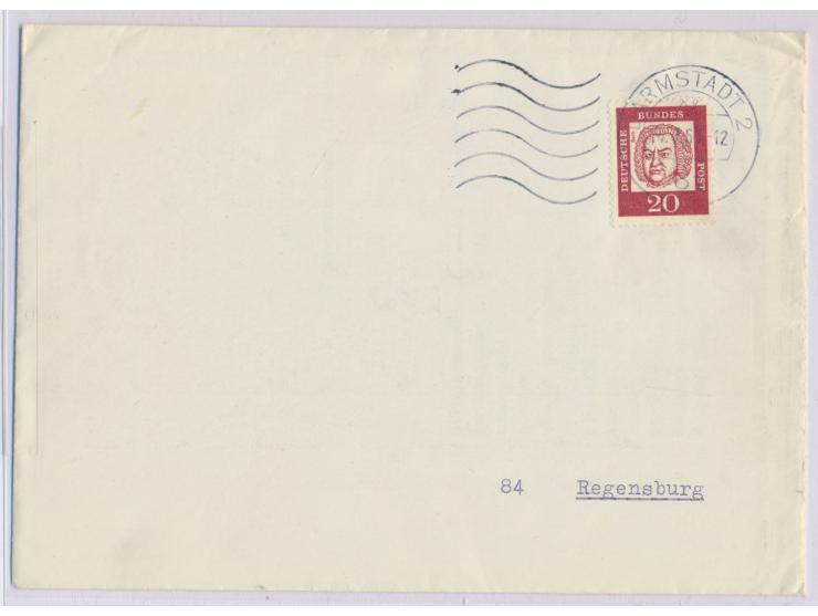 20 Pf. Bach auf Versuchsbrief mit Maschinenstempel  Darmstadt 2  14.7.61, Umschlag mit Inhalt, ungeöffnet
Stichwort: Bundesre