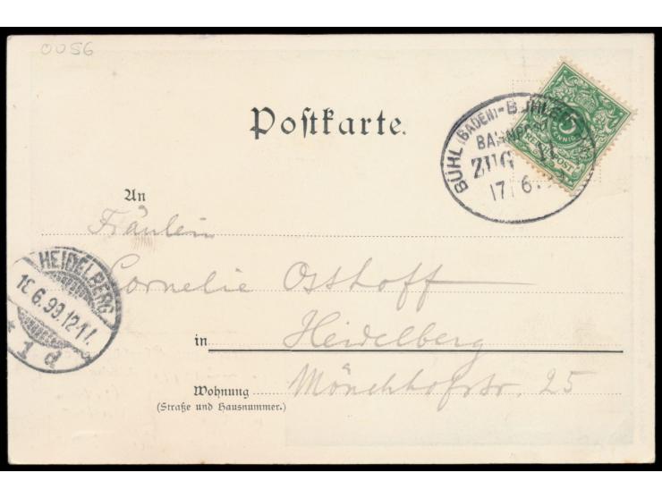 Bühl - Bühlerthal,  Ovalstempel Zug 11 17.6.99 auf 5 Pfg. Krone/Adler,  Kleinbahn  der  Bühlertalbahn (6 km), Ankunftstempel 