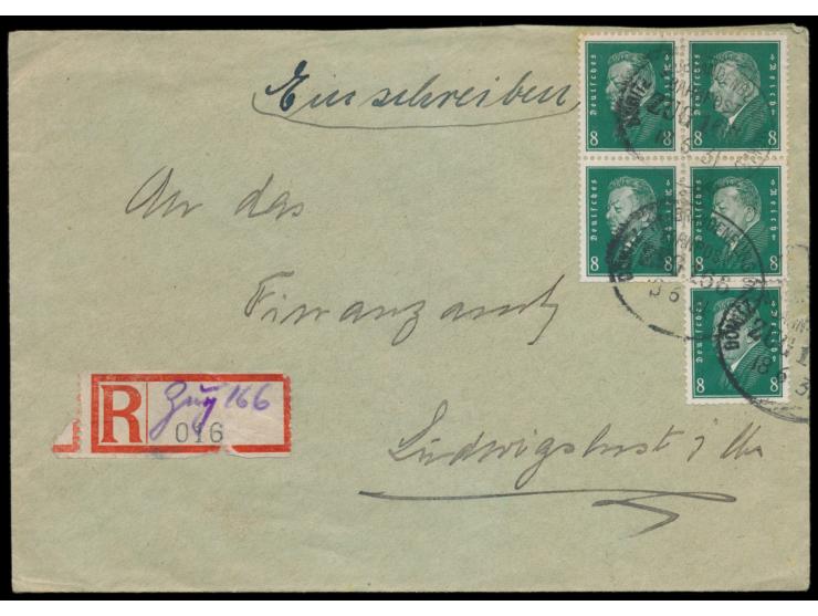 Dömitz - Neubrandenburg  Zug 166, Stumpfovalstempel 18.6.31 auf  Einschreibbrief  mit 5 x 8 Pf. Ebert nach Ludwigslust,  Blan